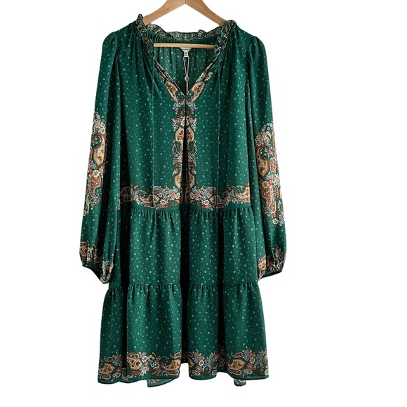 MAX STUDIO NWT Paisley Pattern Chiffon Tunic Dress in Green size medium - Picture 2 of 9